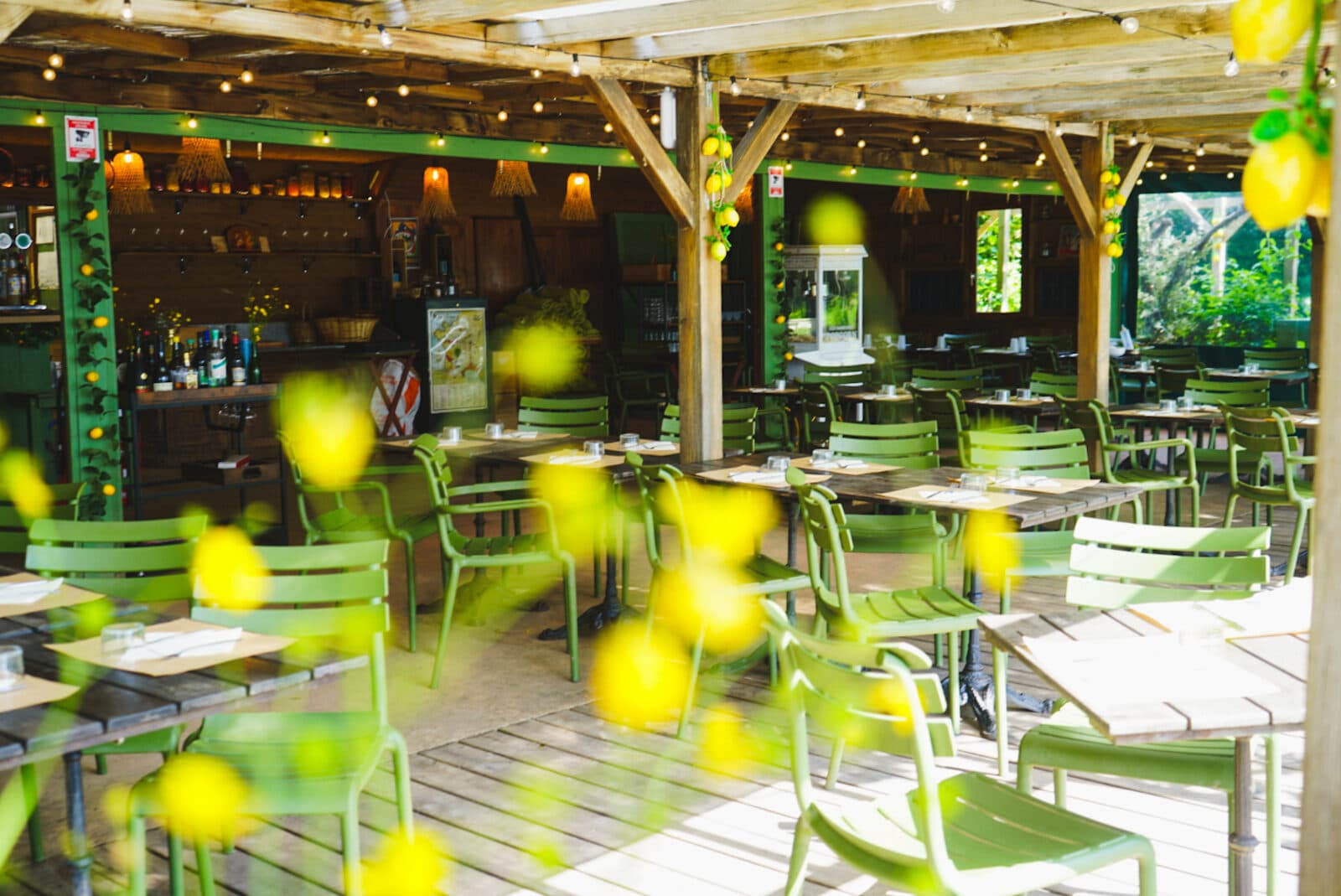 La terrasse sous les guirlandes
